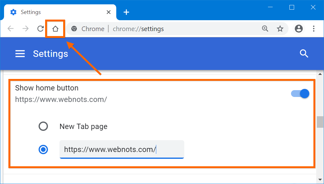 在 Chrome 中设置主页