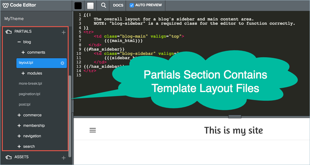 Weebly 代码编辑器中的分部部分