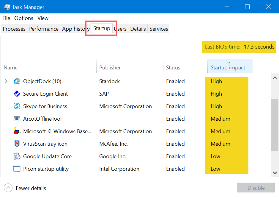 检查 Windows 10 中应用程序的启动影响