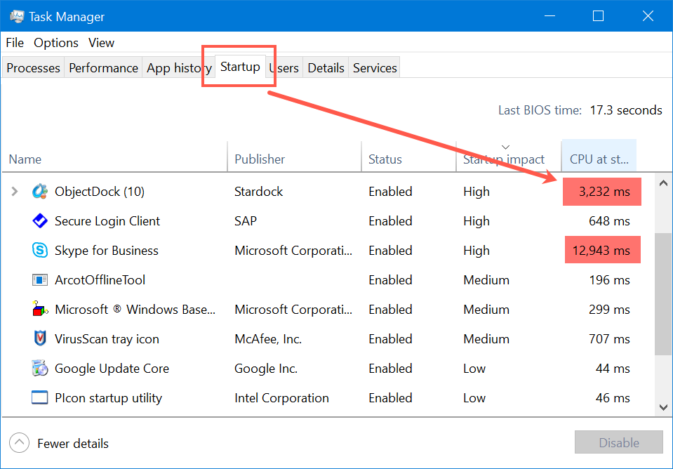 在启动时查看应用程序的 CPU 使用情况