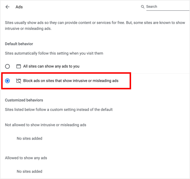 在 Chrome 中阻止侵入性广告