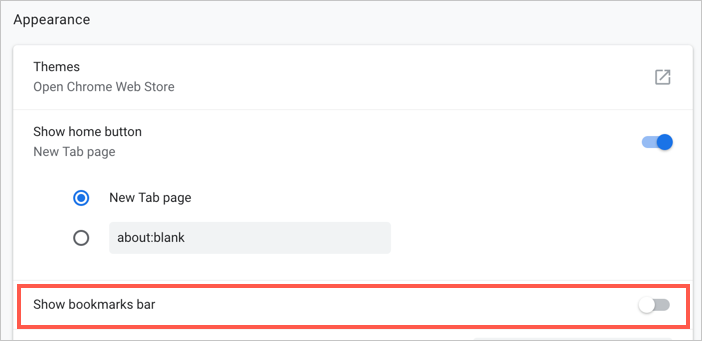 在 Chrome 中禁用书签栏