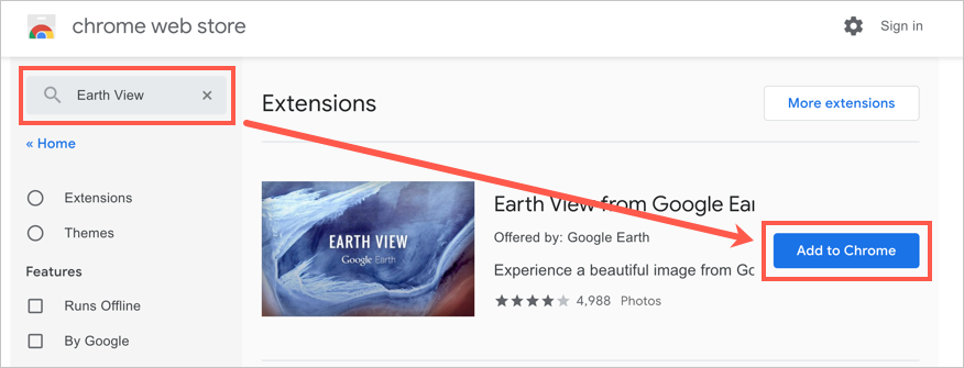 在 Chrome 中安装 Earth View 扩展程序