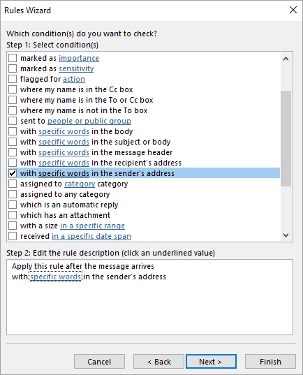 选择要检查的条件