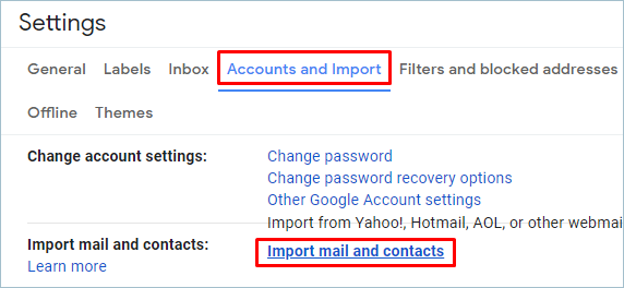 导入邮件和联系人链接