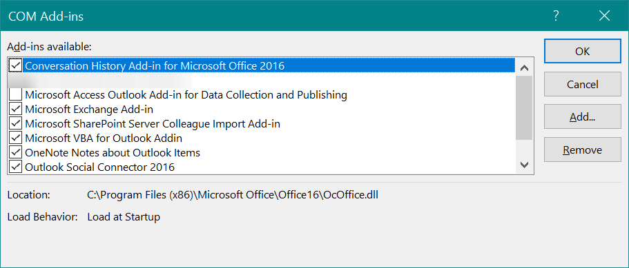 在 Outlook 中禁用加载项