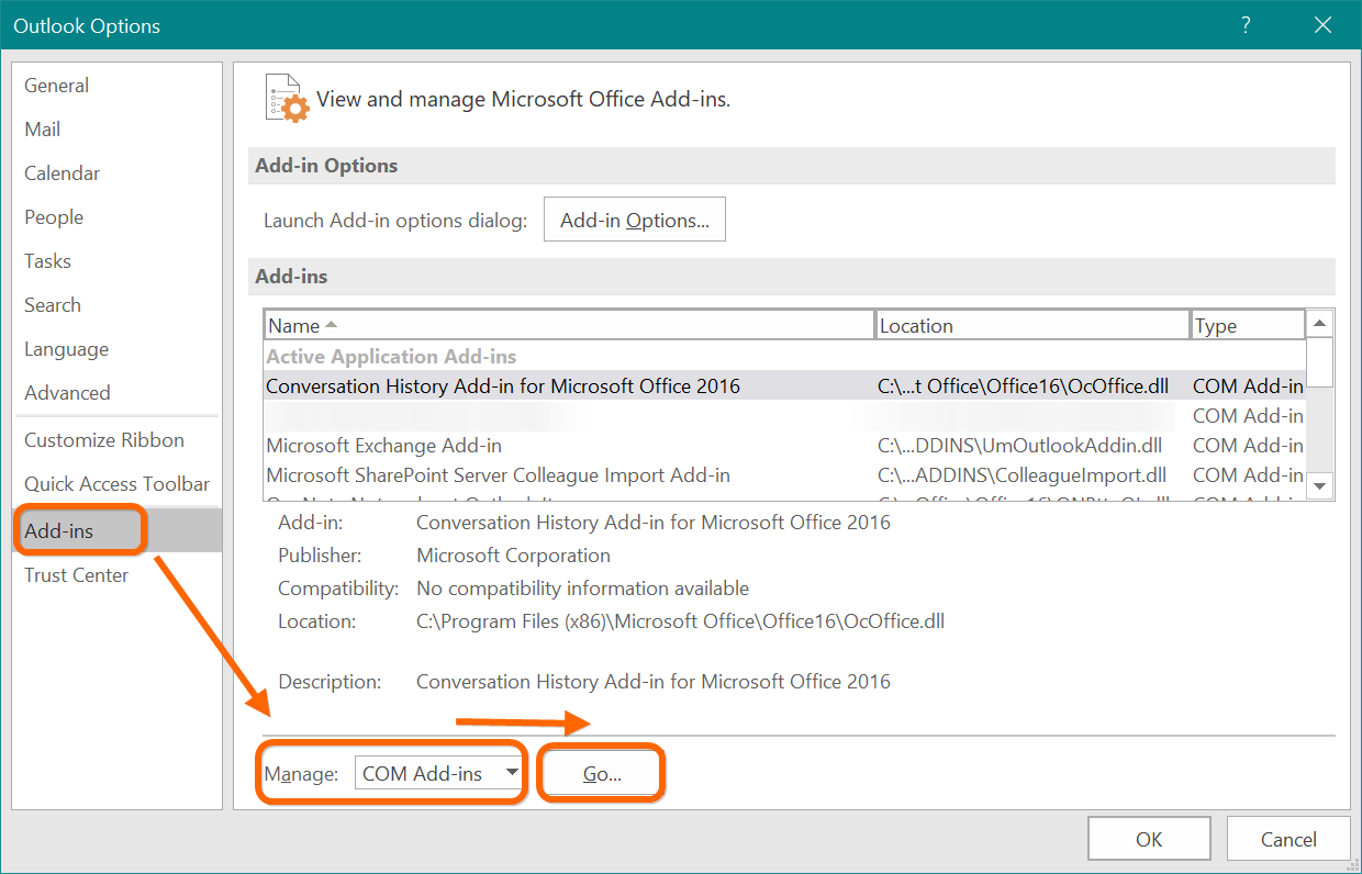 Microsoft Outlook 加载项部分
