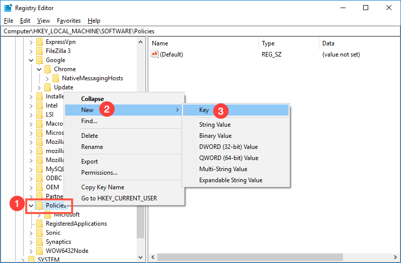 创建新的注册表项