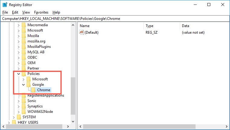 创建 Google Chrome 注册表项