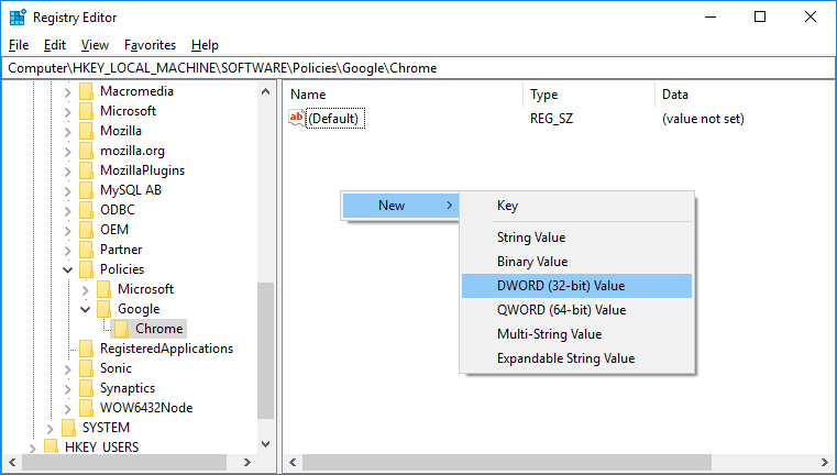 创建新的 DWORD 键
