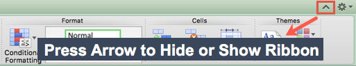 Press the arrow to hide or show the ribbon