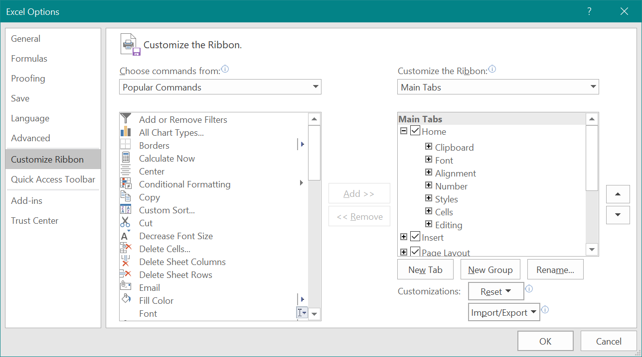 Customize the Ribbon in Excel