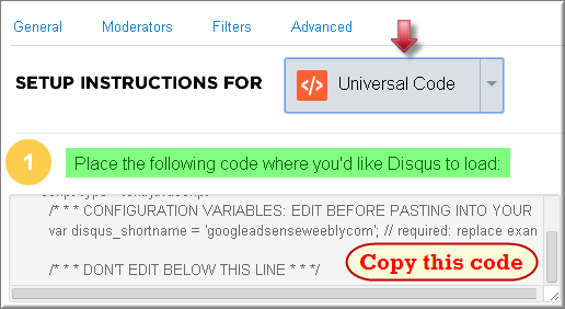 复制 Disqus 安装代码
