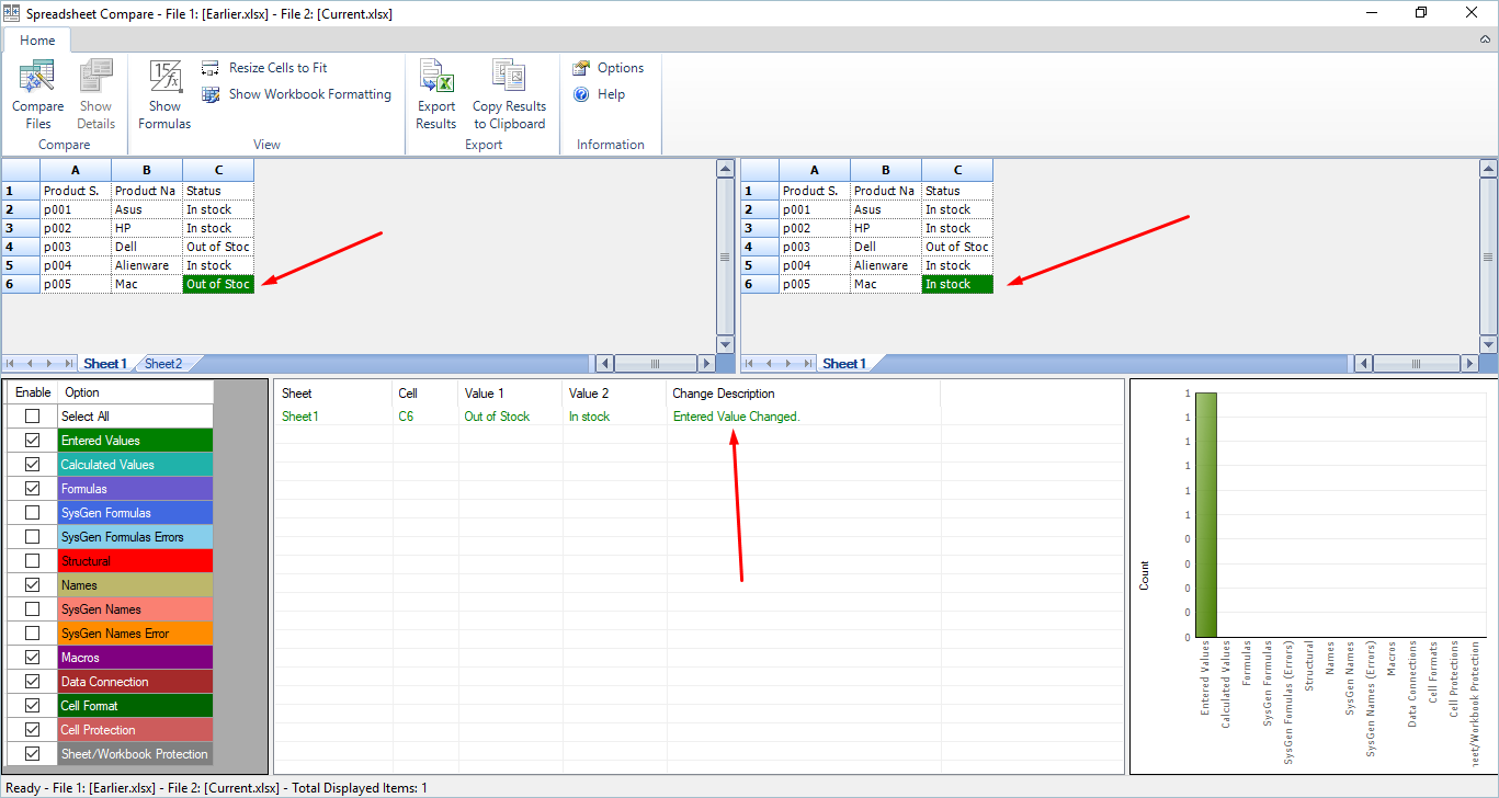 比较两个 Excel 文件的结果