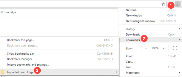 查看从 Edge 导入的收藏夹