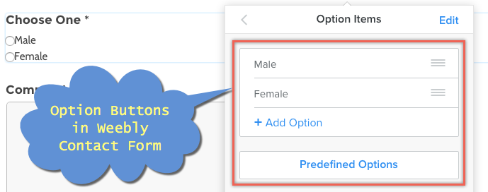 在 Weebly 联系表单中使用选项按钮