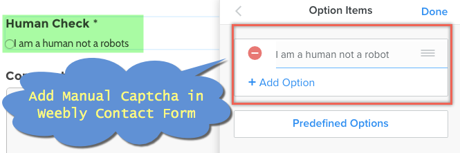 在 Weebly 联系表中添加手动验证码