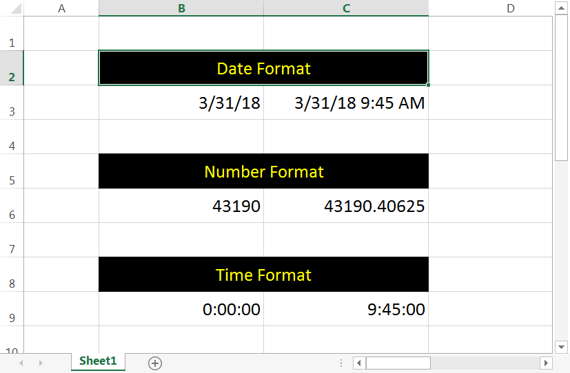 Excel 中的日期、数字和时间格式