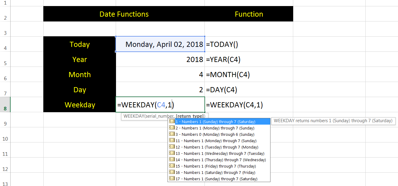 Excel工作日函数