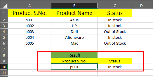 带有值的 VLOOKUP 的结果