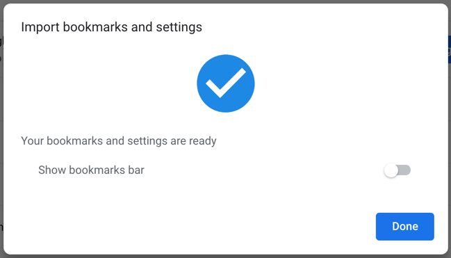 在 Chrome 中成功导入书签