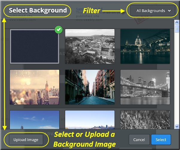 选择或上传 Weebly 背景图片