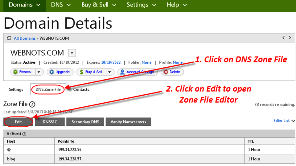 找到 GoDaddy DNS 区域文件