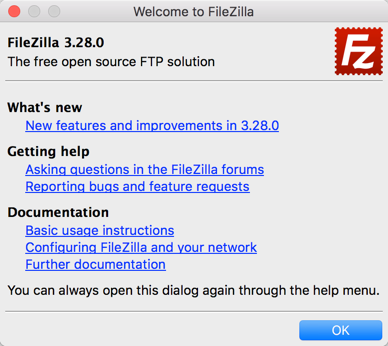 FileZilla 最新版本中的欢迎信息