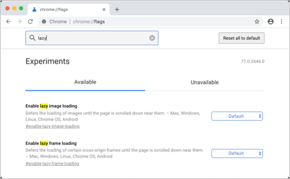 在 Chrome 中搜索延迟加载标志