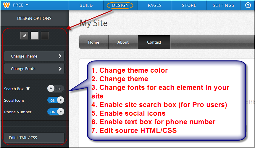 Weebly 设计选项卡设置