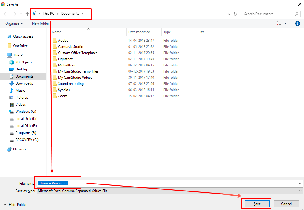 保存密码 CSV 文件