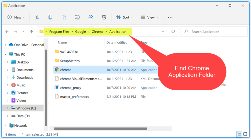 查找 Chrome 应用程序文件夹
