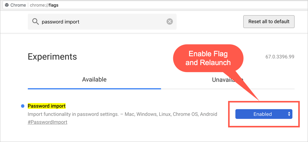 启用密码导入标志并重新启动
