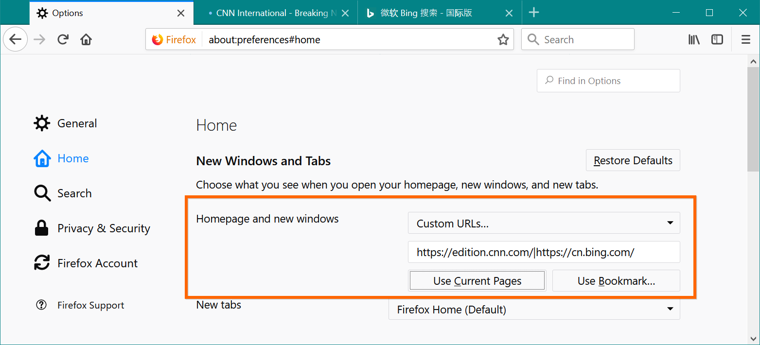 显示自定义主页