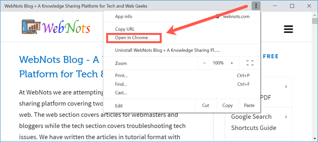 在 Chrome 中打开应用程序