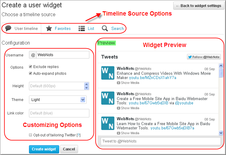 自定义 Twitter 时间线小部件