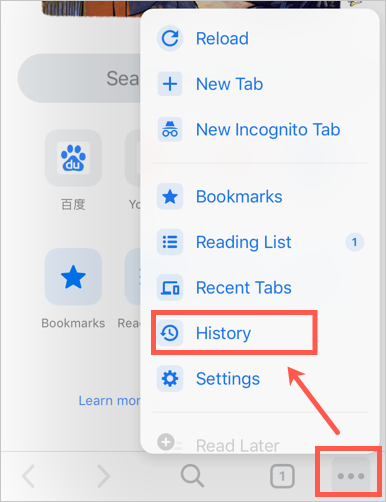 在 Chrome iOS 应用中查看历史记录