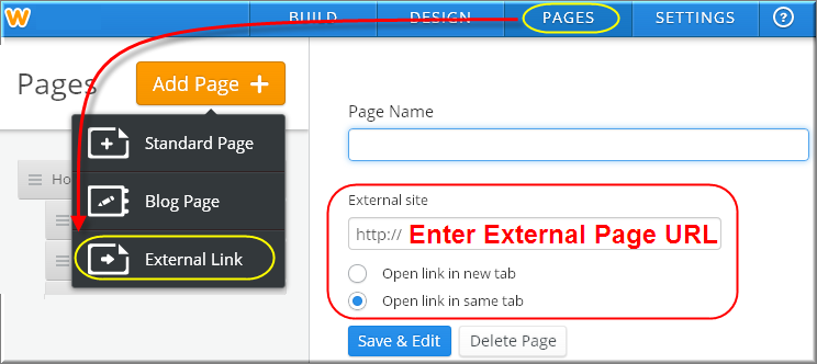 在 Weebly 中链接外部页面