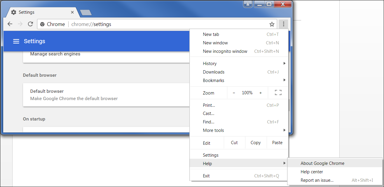从菜单查看关于 Google Chrome 部分