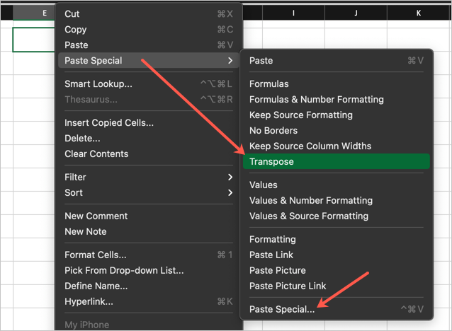 Use Paste Special in Mac Excel