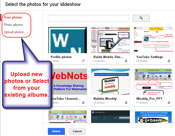 从相册中选择照片或上传新照片