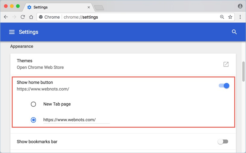 在 Chrome 中设置主页