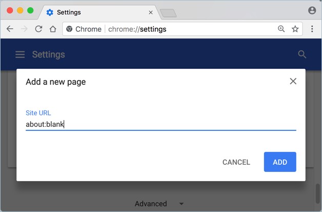 在 Chrome 中输入特定的启动页面 URL