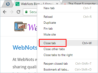 通过右键单击关闭选项卡