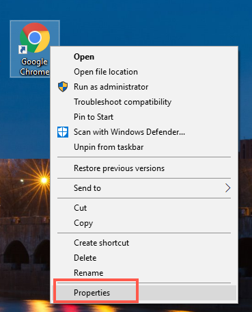 打开 Chrome 属性