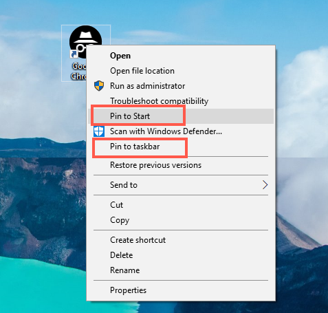 固定到开始和任务栏