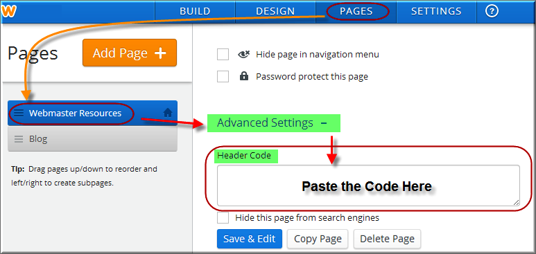 在单个 Weebly 页面中添加代码