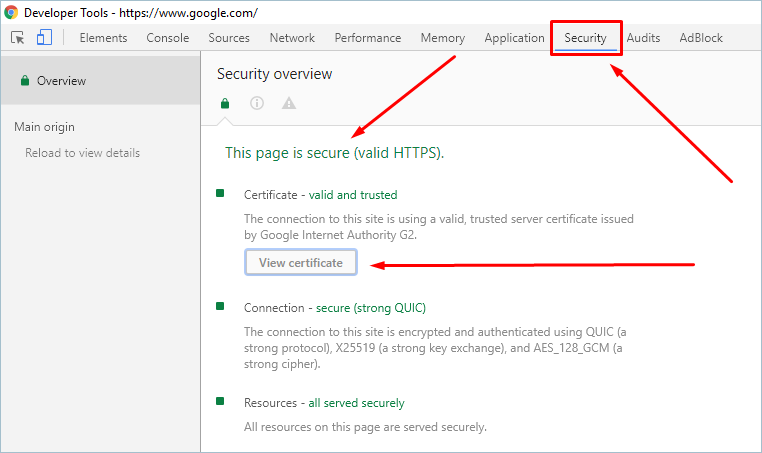 Chrome 开发者工具中的安全面板