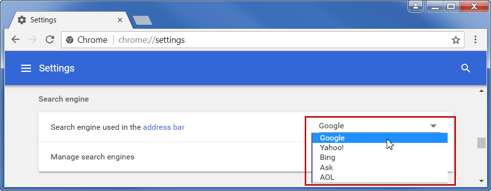 更改 Chrome 中的默认搜索引擎
