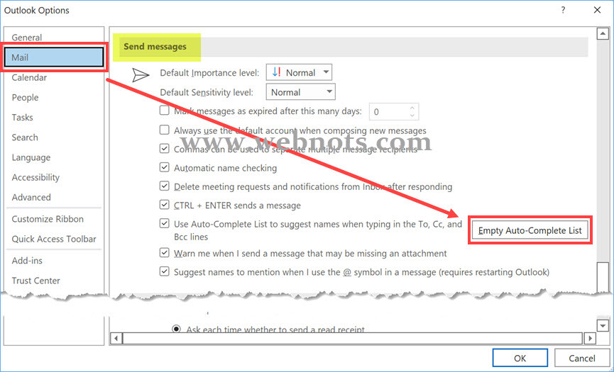 Outlook 中的空自动完成电子邮件列表